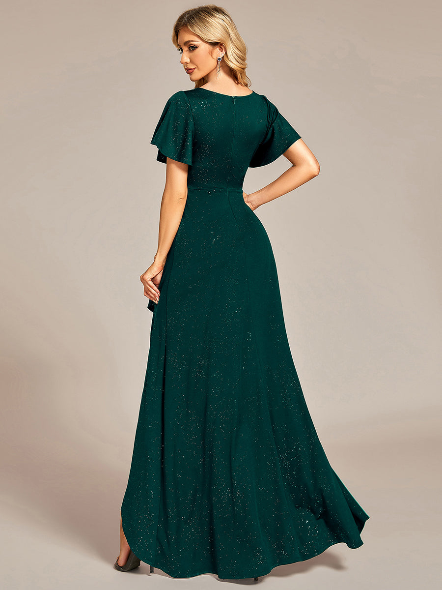 Robe de Soirée élégante à paillettes décolleté en V profond fente sur le devant #Couleur_Vert Fonce