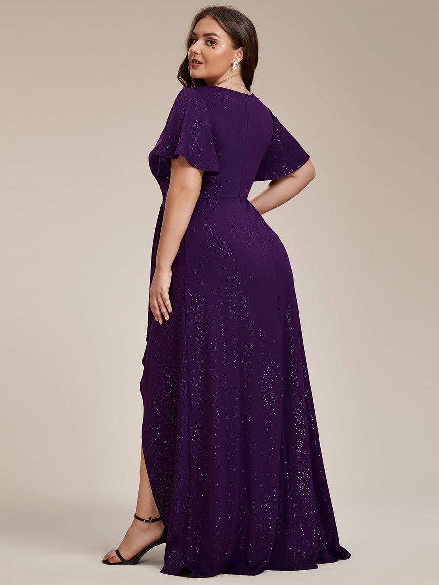 Robe de Soirée élégante à paillettes décolleté en V profond fente sur le devant #Couleur_Violet Fonce