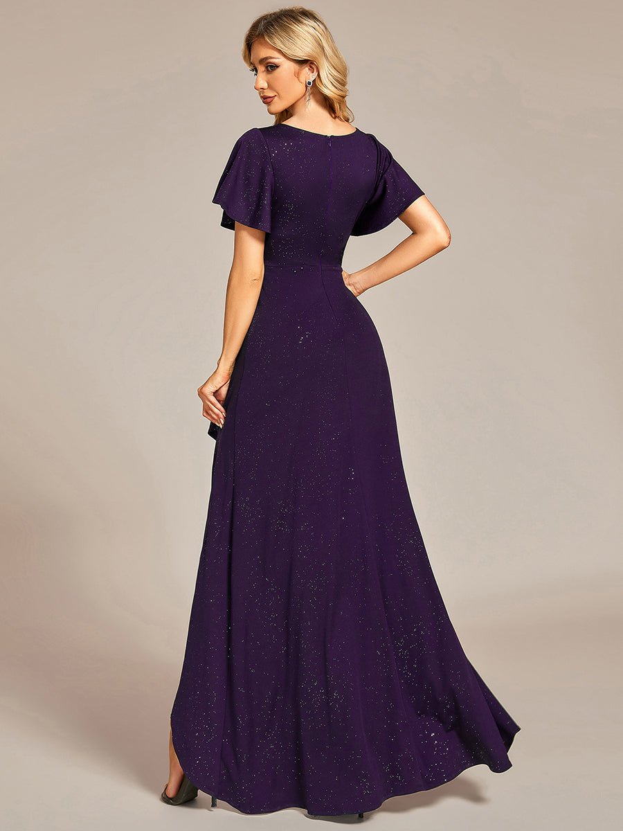 Robe de Soirée élégante à paillettes décolleté en V profond fente sur le devant #Couleur_Violet Fonce