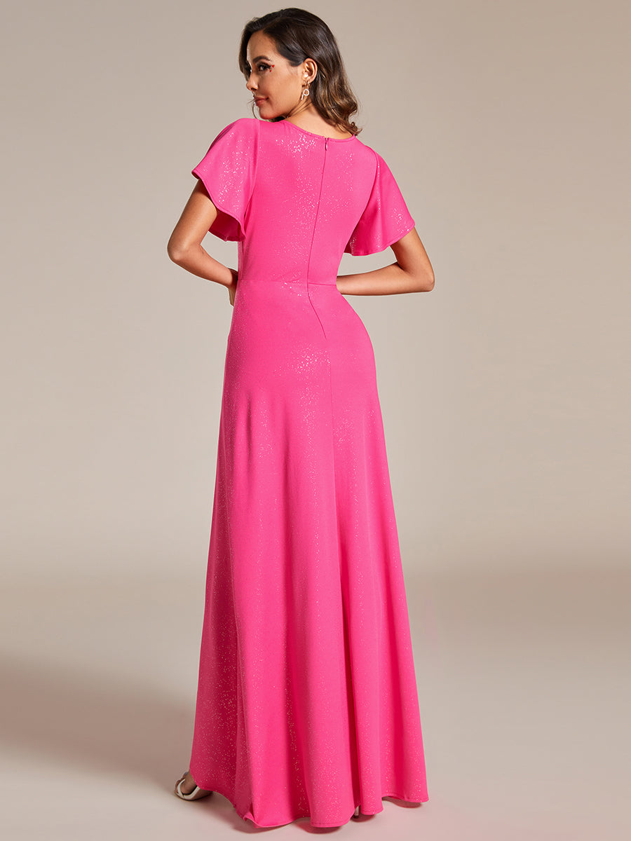 Robe de Soirée élégante à paillettes décolleté en V profond fente sur le devant #Couleur_Rose Vif