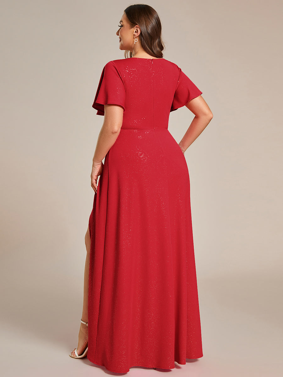 Robe de Soirée élégante à paillettes décolleté en V profond Grande taille #Couleur_Rouge