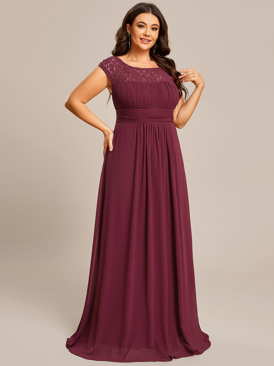 Robe de Soirée en Dentelle à Taille Empire de Grande Taille #Couleur_Bordeaux