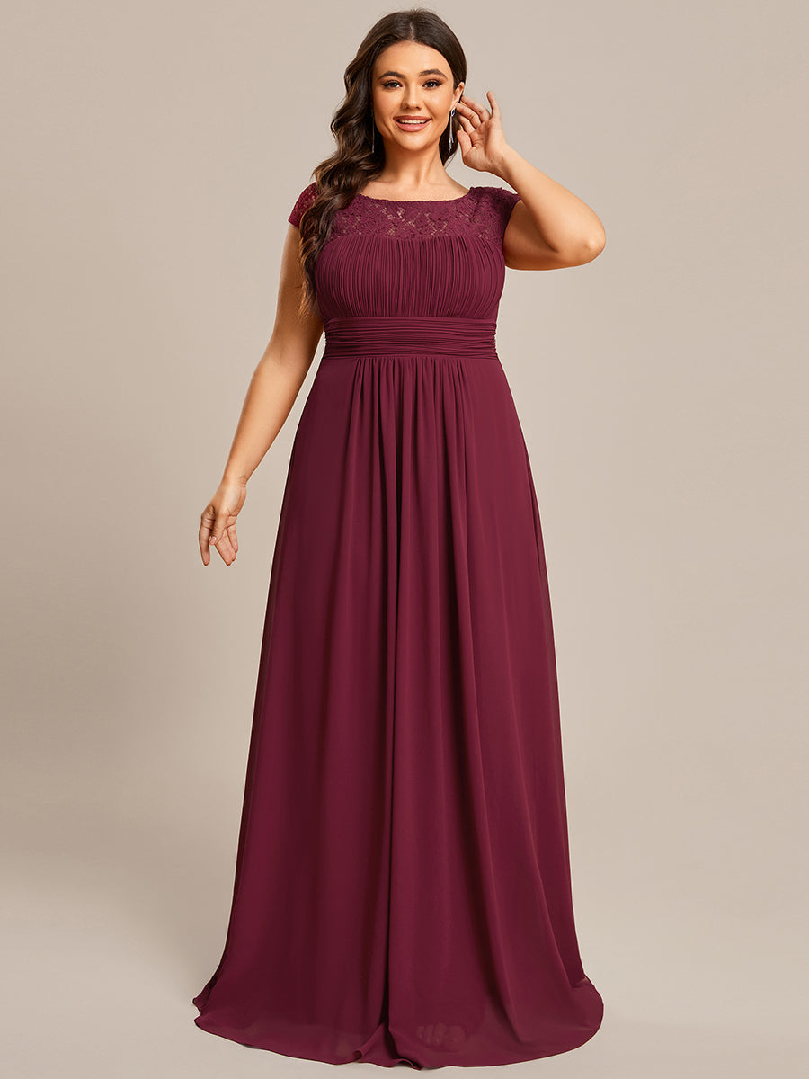 Robe de Soirée en Dentelle à Taille Empire de Grande Taille #Couleur_Bordeaux