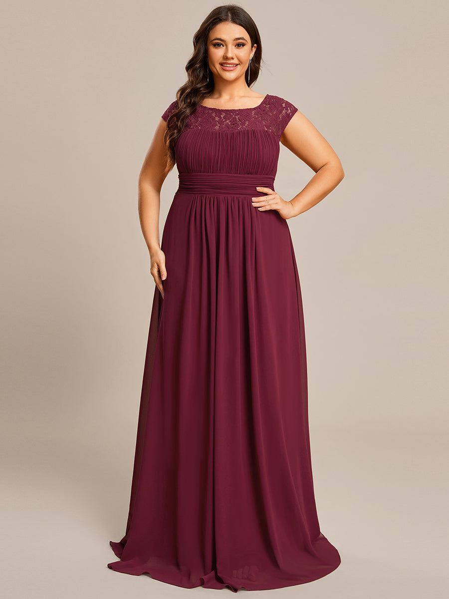 Robe de Soirée en Dentelle à Taille Empire de Grande Taille #Couleur_Bordeaux