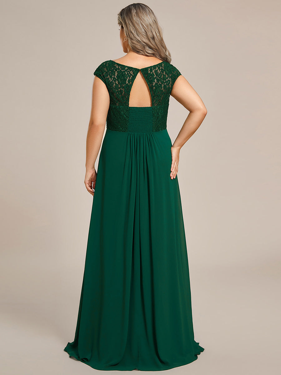 Robe de Soirée en Dentelle à Taille Empire de Grande Taille #Couleur_Vert Fonce