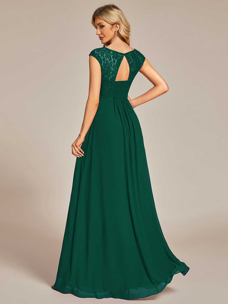 Robe de soirée élégante en mousseline Mancherons en dentelle #Couleur_Vert Fonce