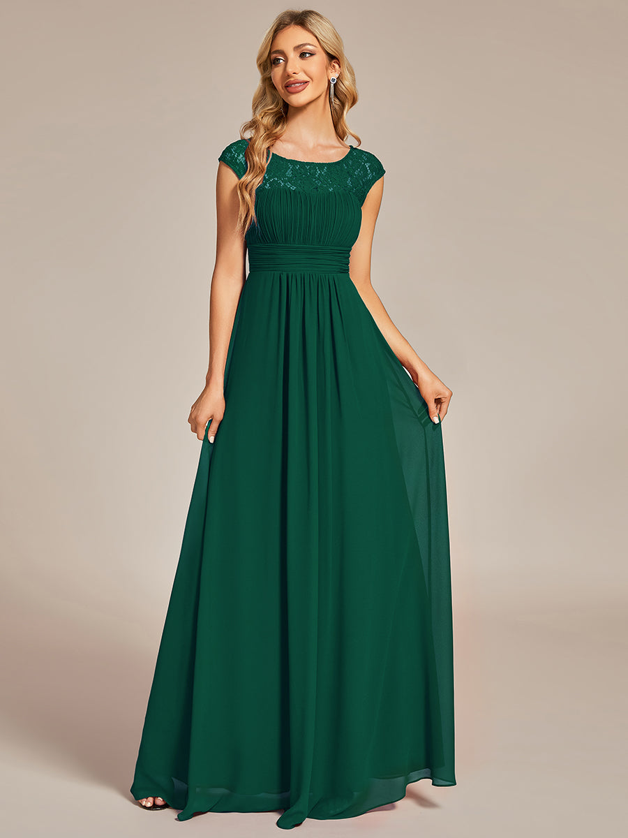 Robe de soirée élégante en mousseline Mancherons en dentelle #Couleur_Vert Fonce