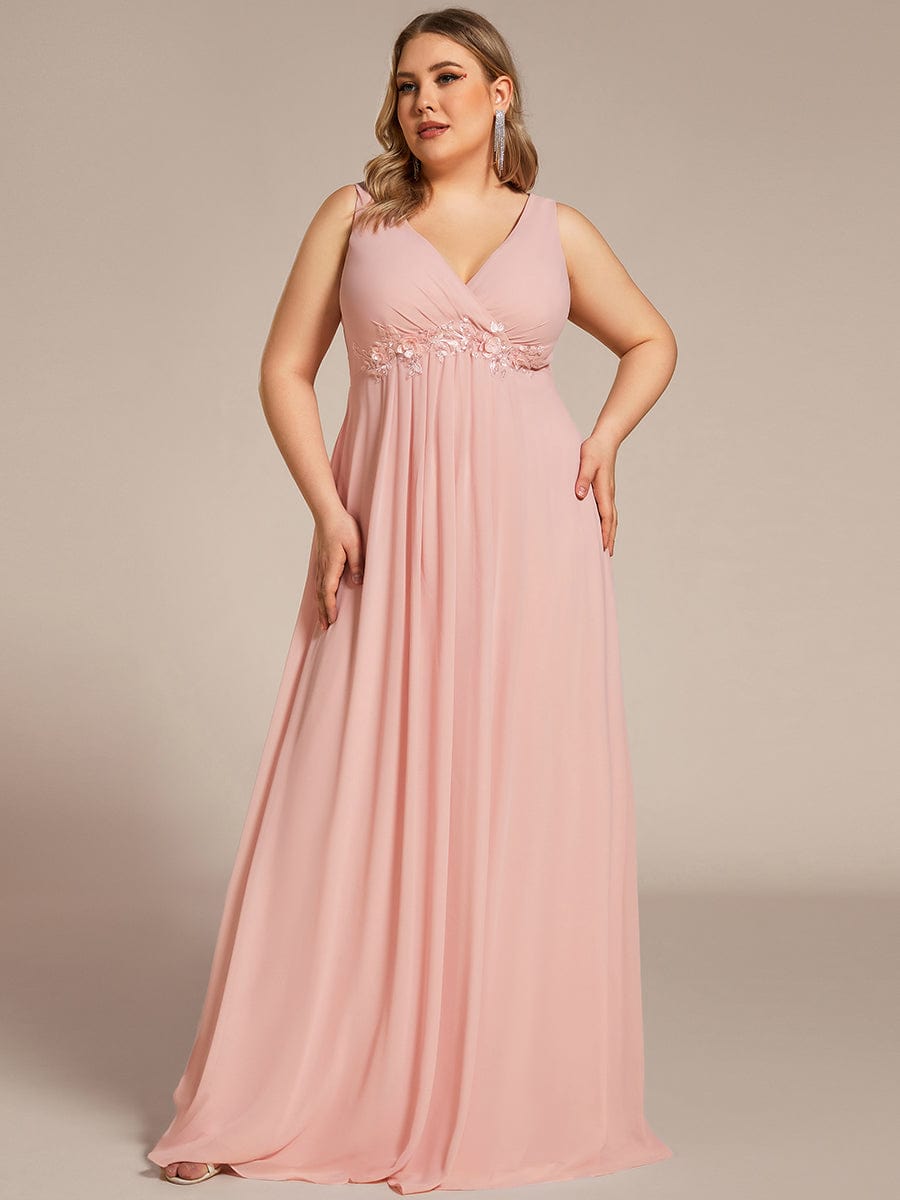 Robe de Soirée Formelle en Mousseline Applique Florale de Grande Taille #Couleur_Rose