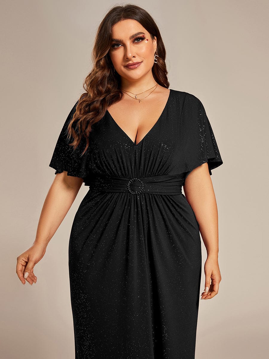 Robe de soirée sirène curvy à manches chauve-souris brillantes #Couleur_Noir