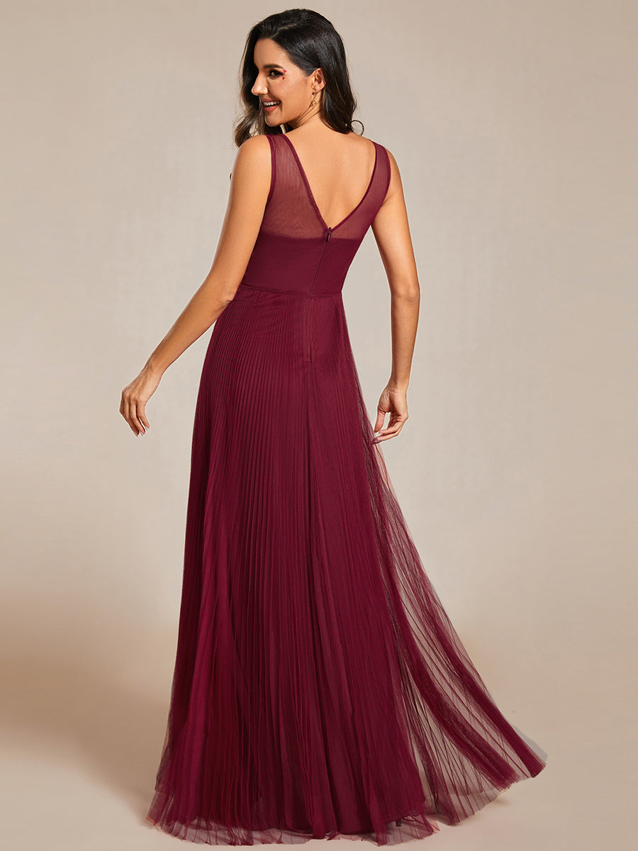 Robe de soirée en tulle trapèze sans manches avec corsage brodé d'appliques exquises #Couleur_Bordeaux