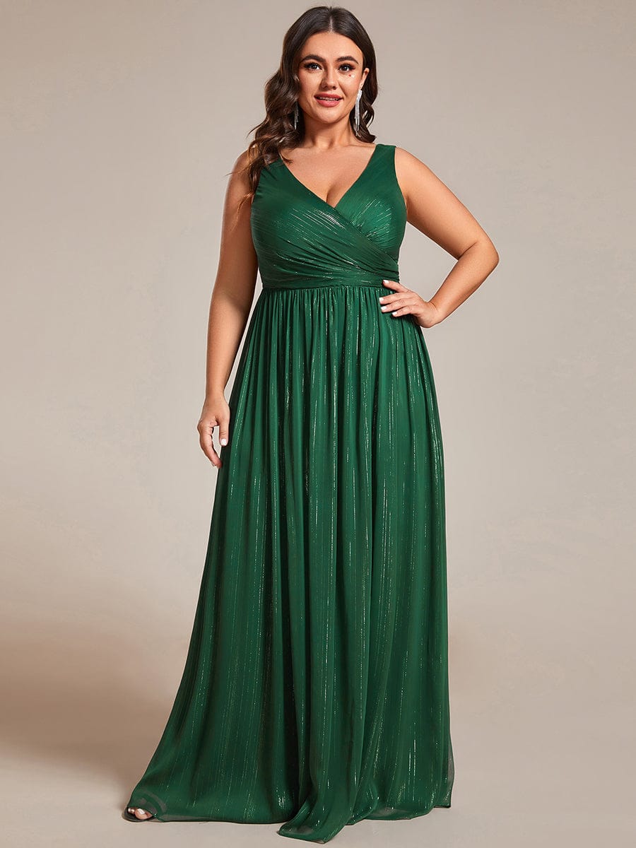 Robes de soirée sans manches à col en V de grande taille avec des paillettes délicates #Couleur_Vert Fonce