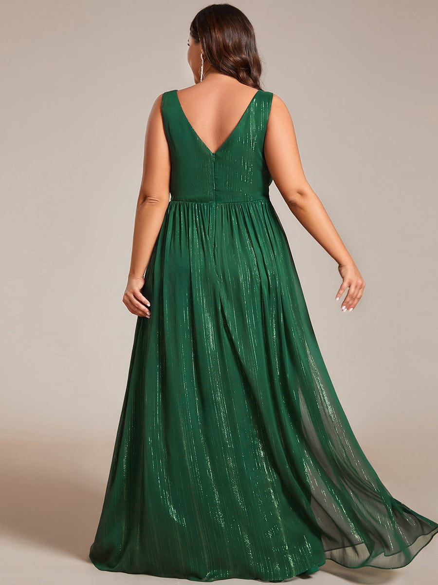 Robes de soirée sans manches à col en V avec paillettes délicates #Couleur_Vert Fonce