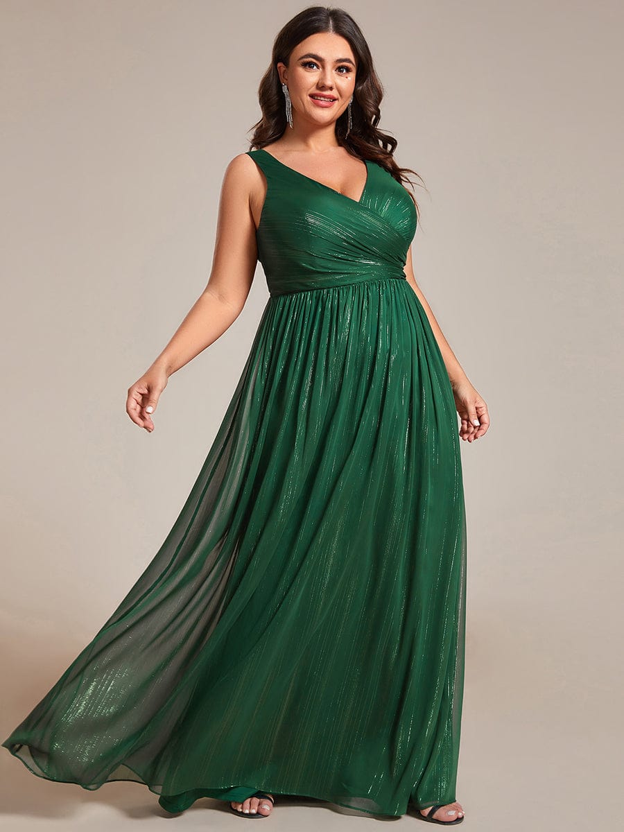 Robes de soirée sans manches à col en V avec paillettes délicates #Couleur_Vert Fonce