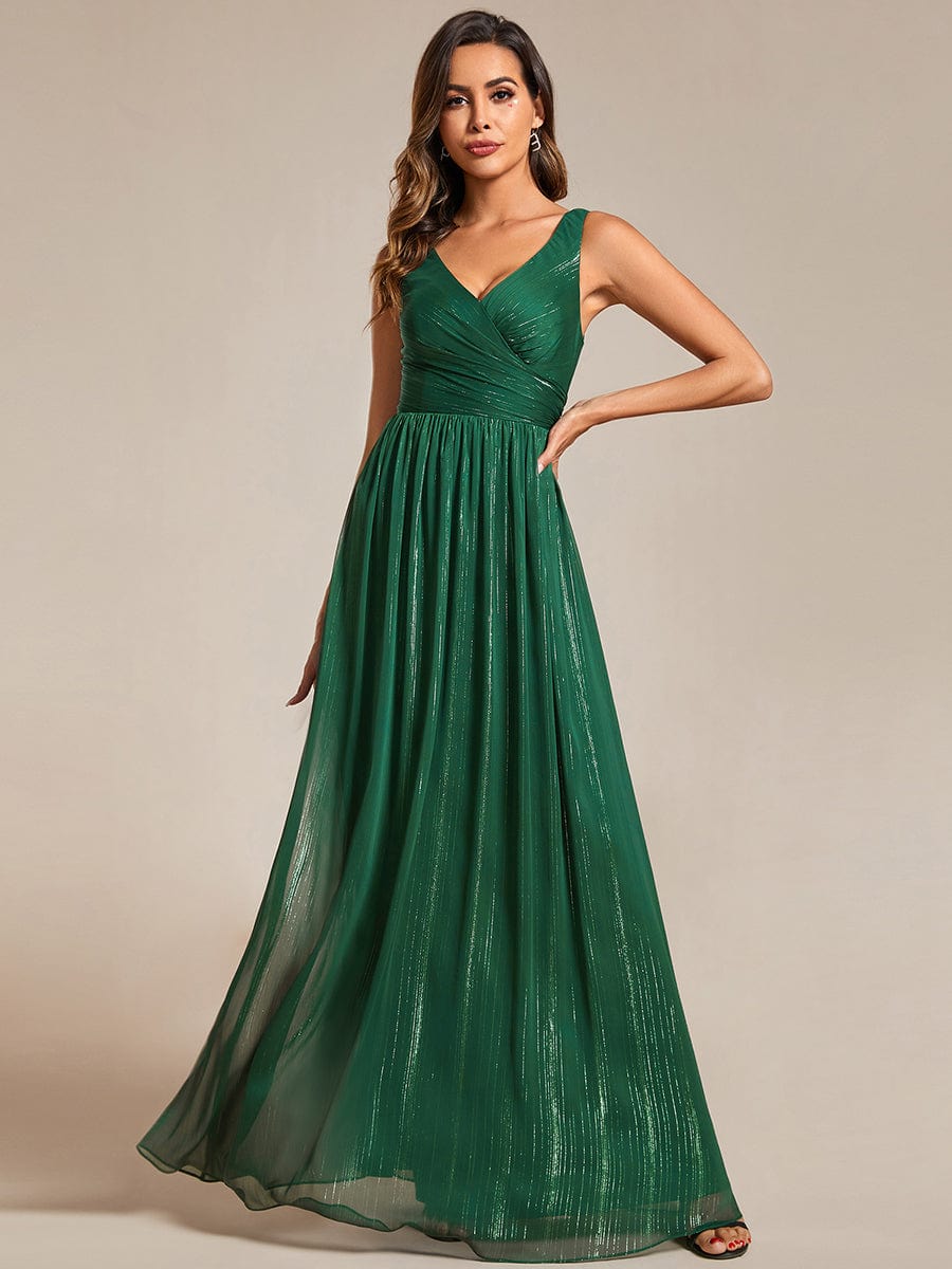 Robes de soirée sans manches à col en V avec paillettes délicates #Couleur_Vert Fonce