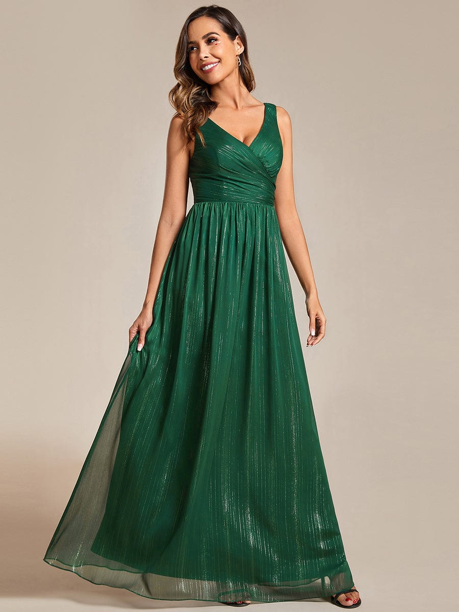 Robes de soirée sans manches à col en V avec paillettes délicates #Couleur_Vert Fonce