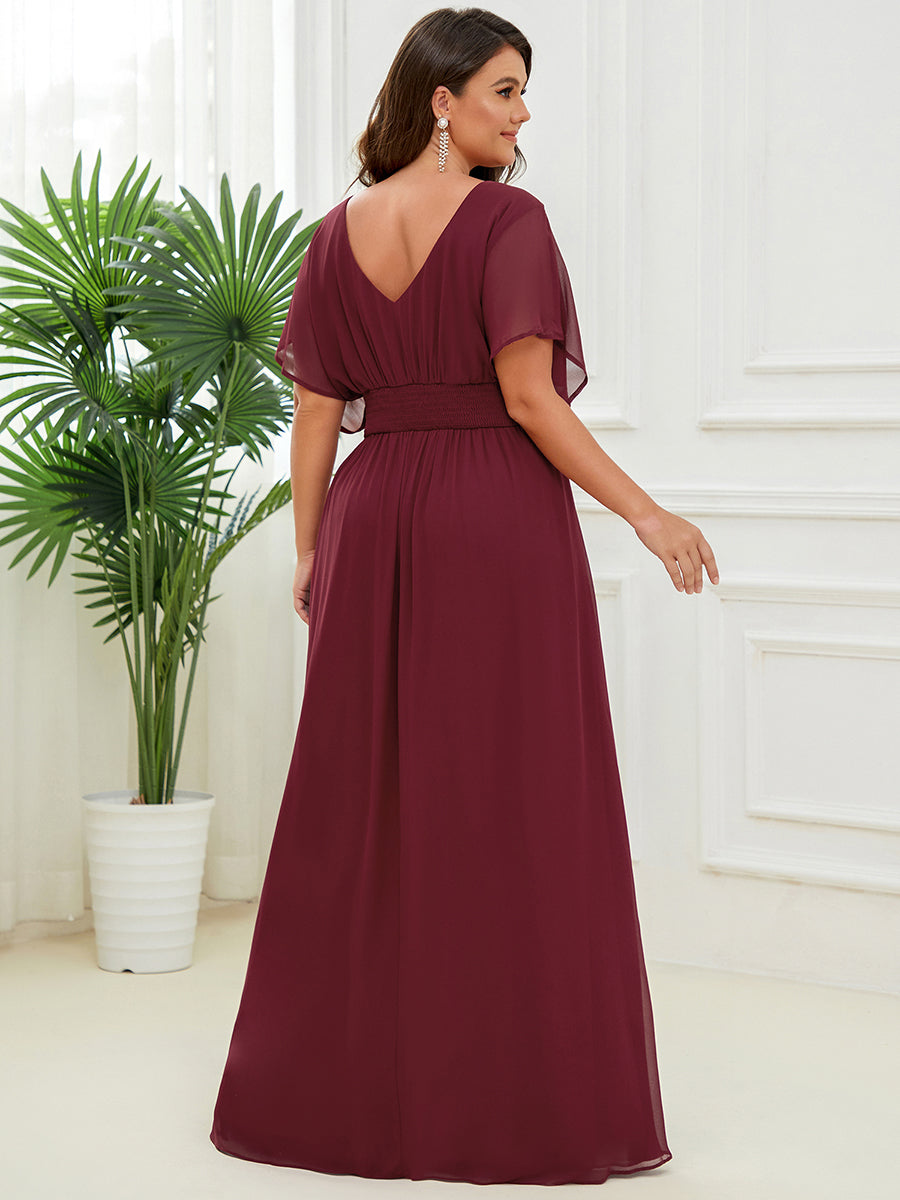 Maxi robe de soirée en mousseline de soie taille empire pour femmes #Couleur_Bordeaux