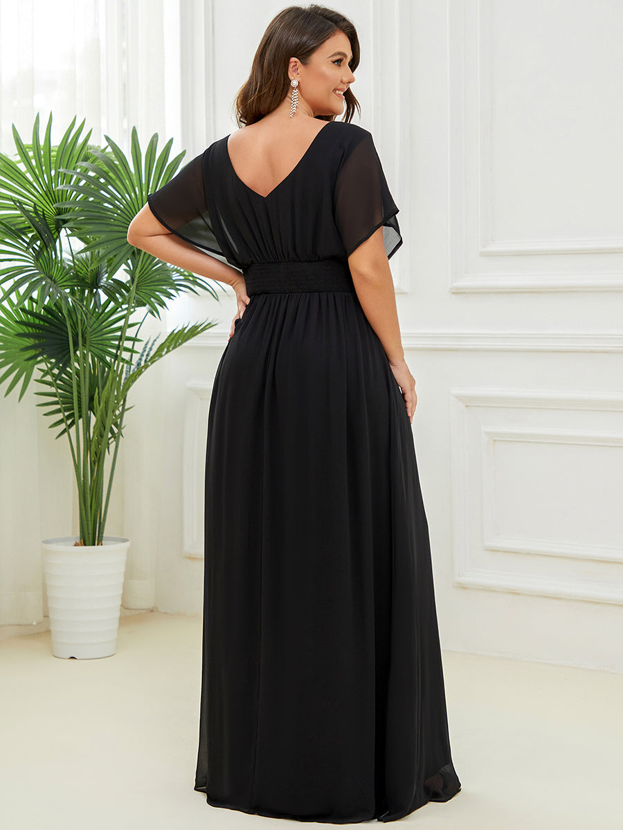 Maxi robe de soirée en mousseline de soie taille empire pour femmes #Couleur_Noir