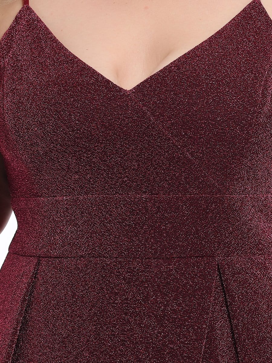 Robe de soirée longue vintage à col en V et bretelles spaghetti scintillantes #Couleur_Bordeaux