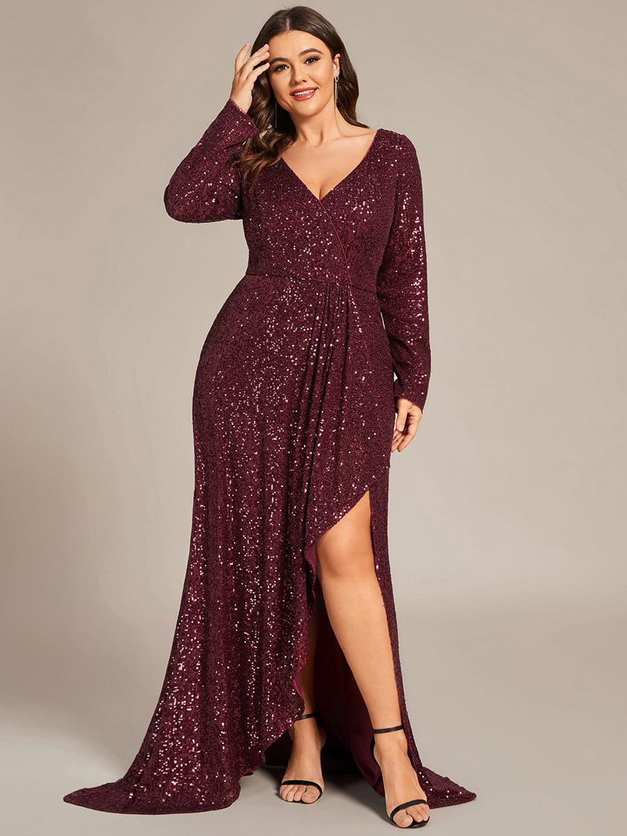 Taille personnalisée Robe de soirée Fente Haute Bodycon Asymétrique #Couleur_Bordeaux