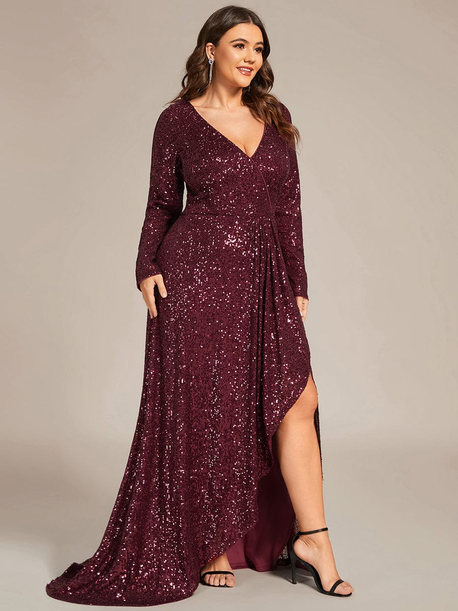 Taille personnalisée Robe de soirée Fente Haute Bodycon Asymétrique #Couleur_Bordeaux