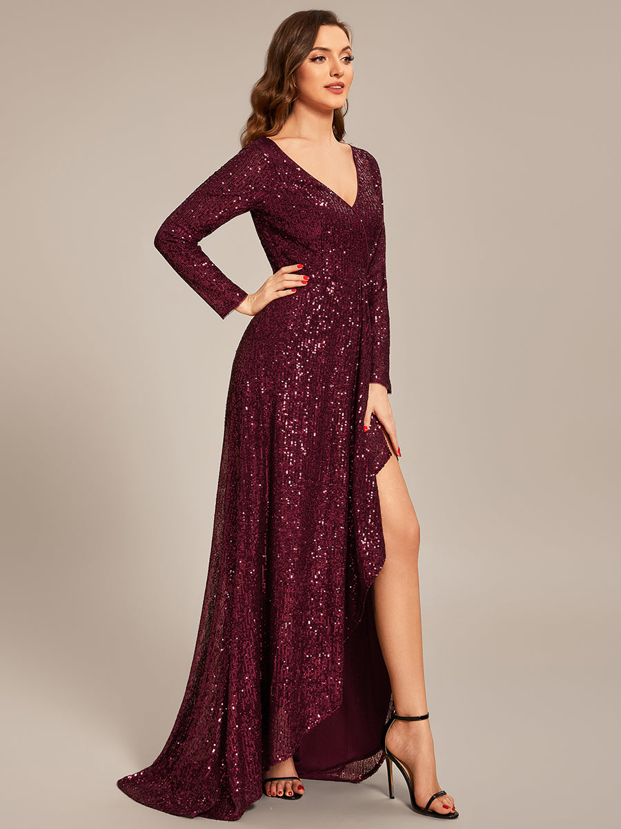 Taille personnalisée Robe de soirée Fente Haute Bodycon Asymétrique #Couleur_Bordeaux