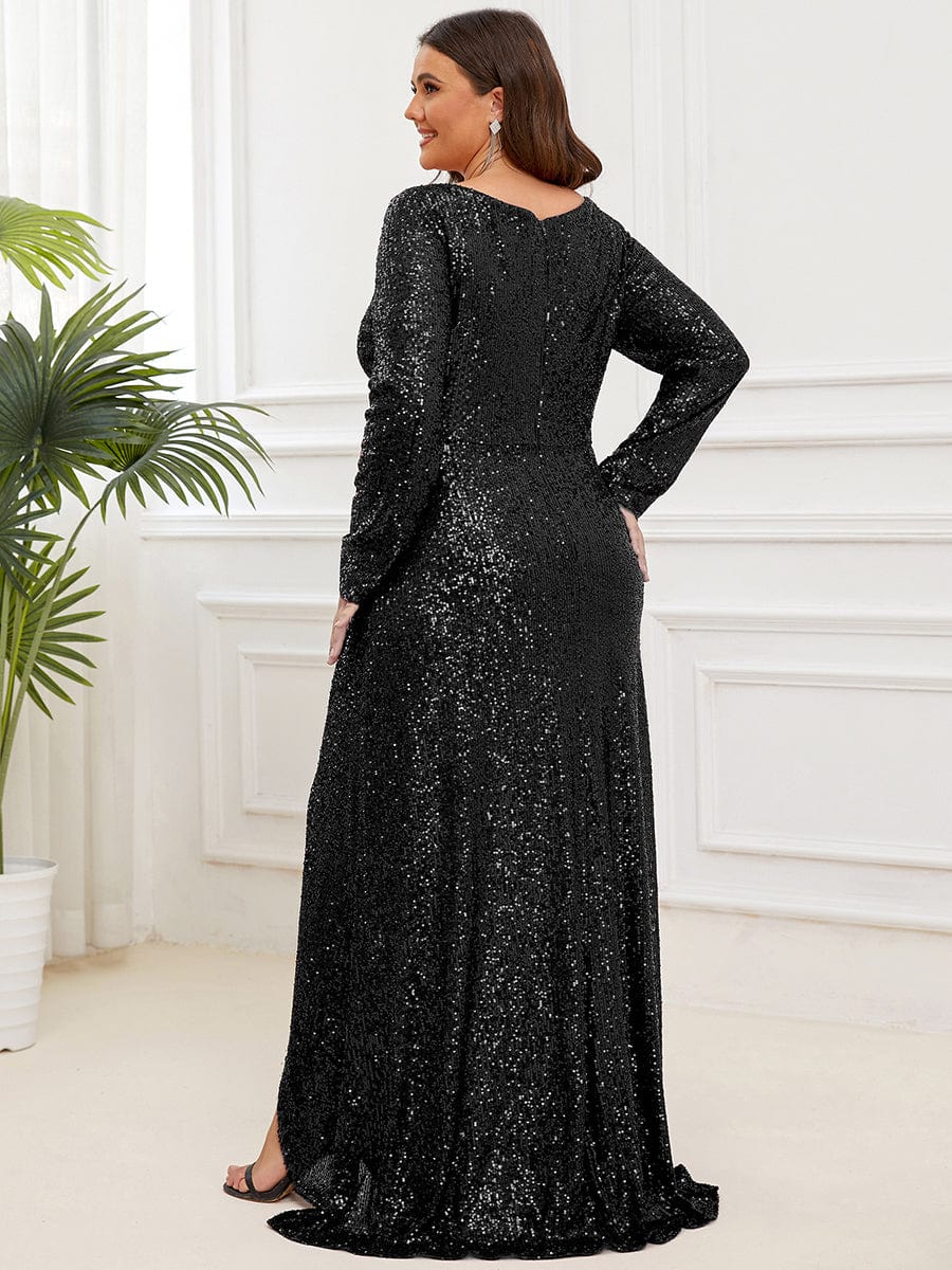 Robe de soirée à manches longues et à sequins #Couleur_Noir