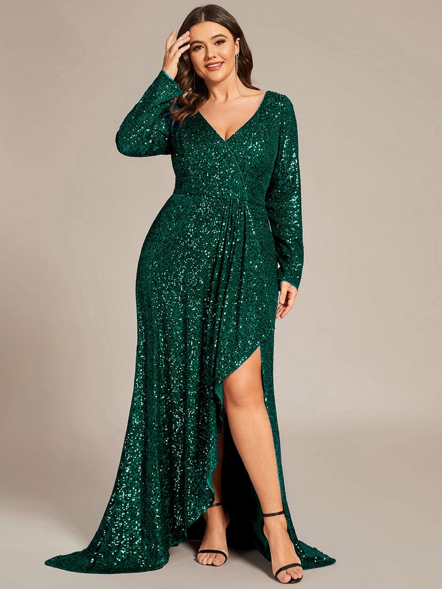 Taille personnalisée Robe de soirée Fente Haute Bodycon Asymétrique #Couleur_Vert Fonce