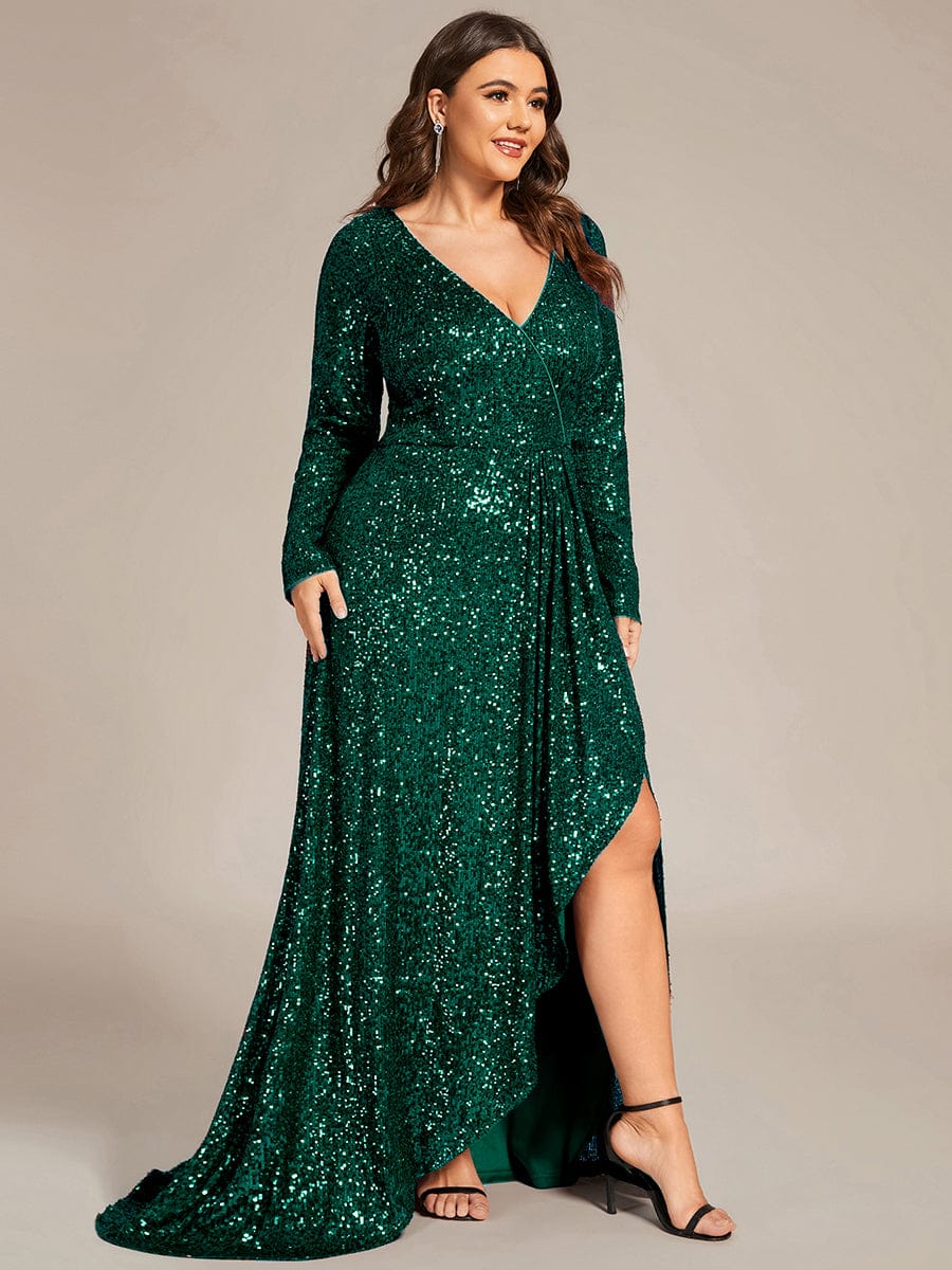 Taille personnalisée Robe de soirée Fente Haute Bodycon Asymétrique #Couleur_Vert Fonce