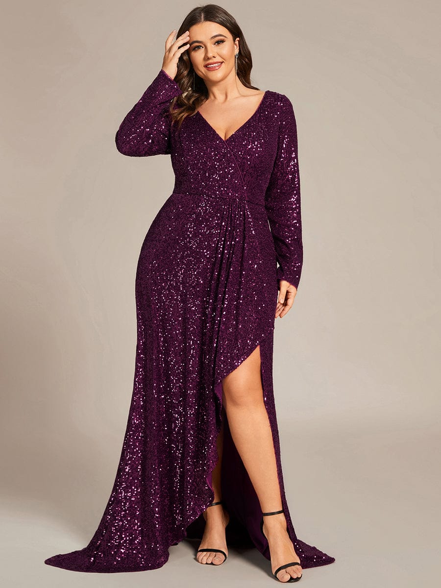 Taille personnalisée Robe de soirée Fente Haute Bodycon Asymétrique #Couleur_Violet Fonce