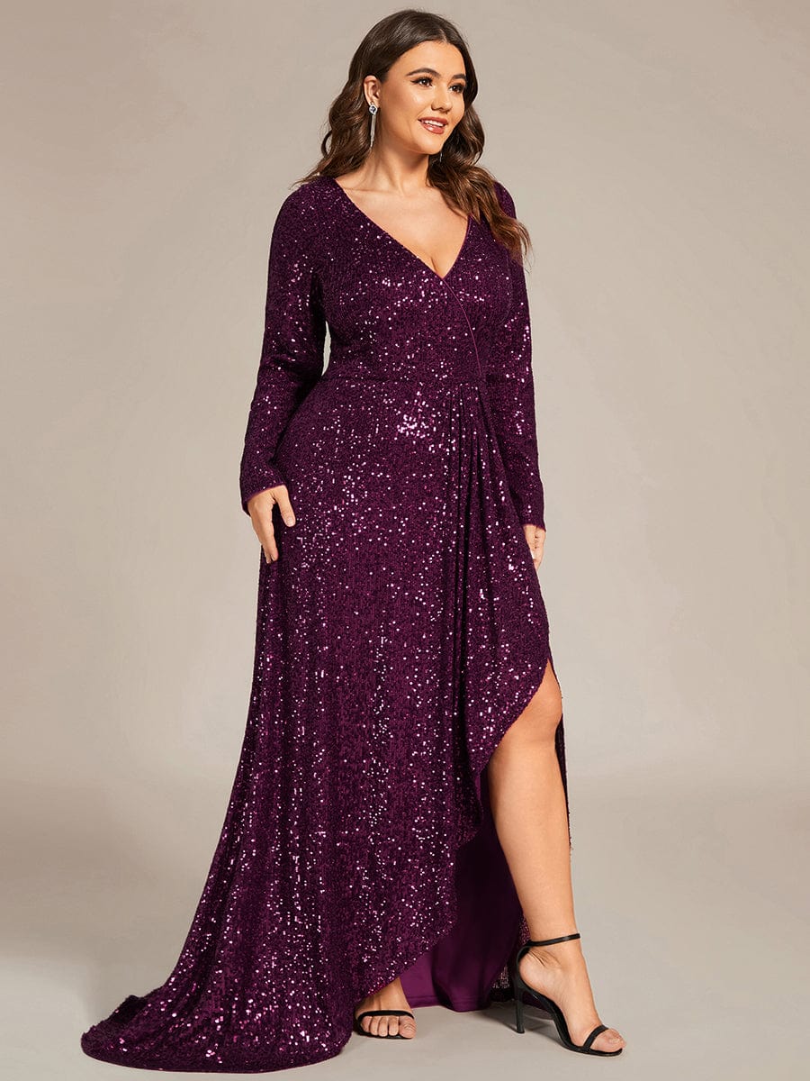 Taille personnalisée Robe de soirée Fente Haute Bodycon Asymétrique #Couleur_Violet Fonce