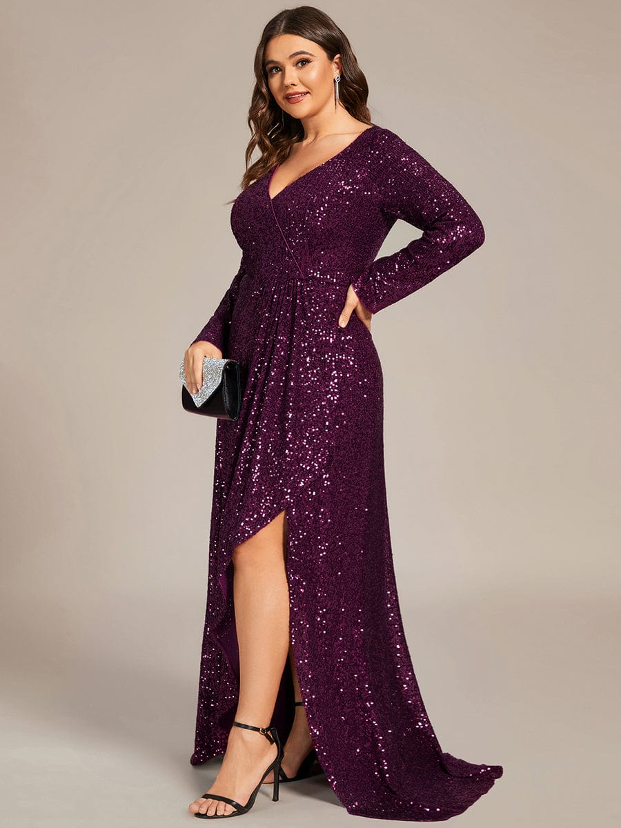 Taille personnalisée Robe de soirée Fente Haute Bodycon Asymétrique #Couleur_Violet Fonce