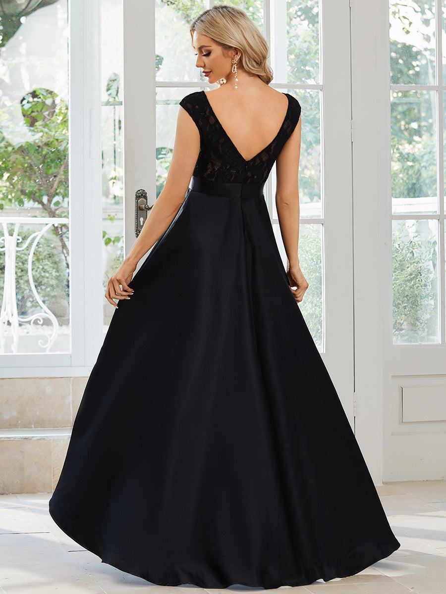 Robe mariage invitée ajustée sans bretelles épaules ordinaires haute-basse #Couleur_Noir