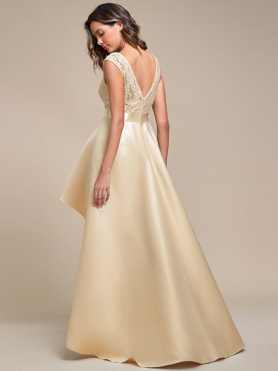 Robe mariage invitée ajustée sans bretelles épaules ordinaires haute-basse #Couleur_Or Rose