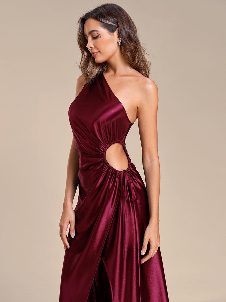 Robe Mariage Invitée en satin avec ceinture élastique à épaules dénudées  #Couleur_Bordeaux