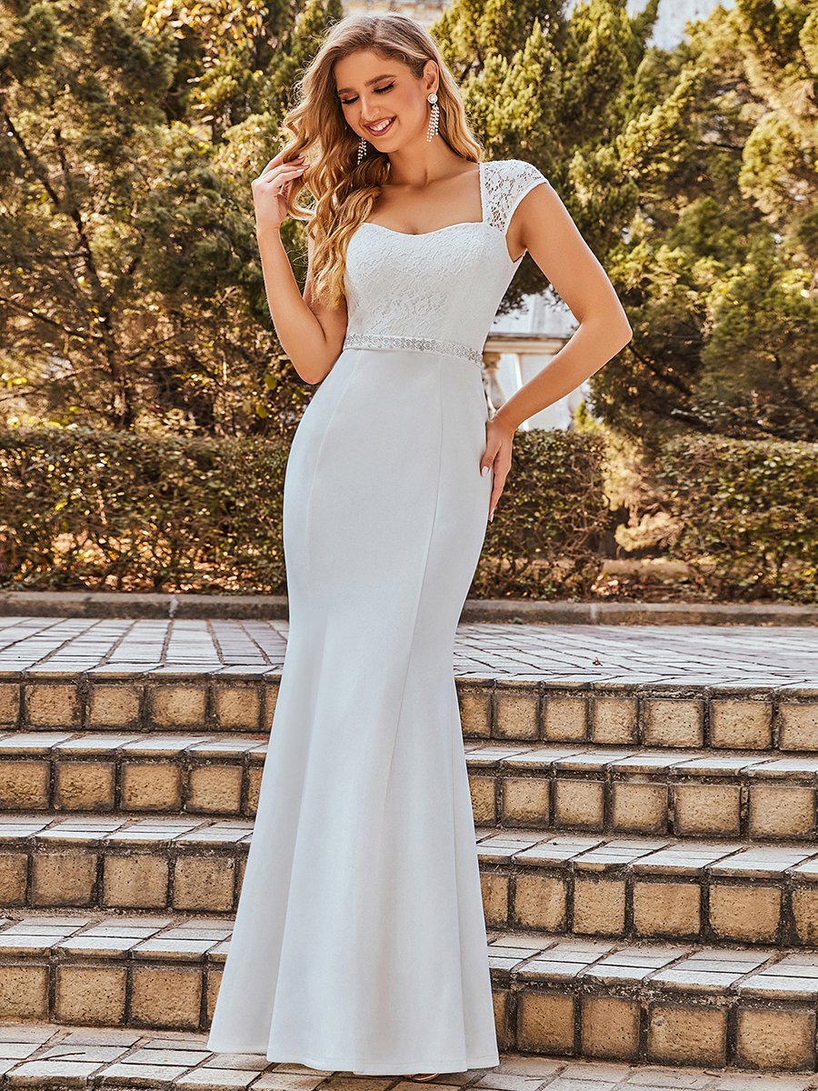 Robe de mariée style sirène simple à mancherons #Couleur_Creme