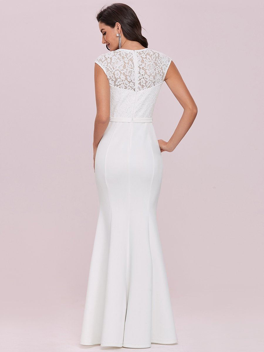 Robe de mariée style sirène simple à mancherons #Couleur_Creme