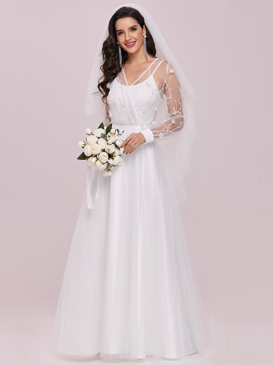 Robe de mariée romantique en tulle avec décoration en dentelle #Couleur_Creme