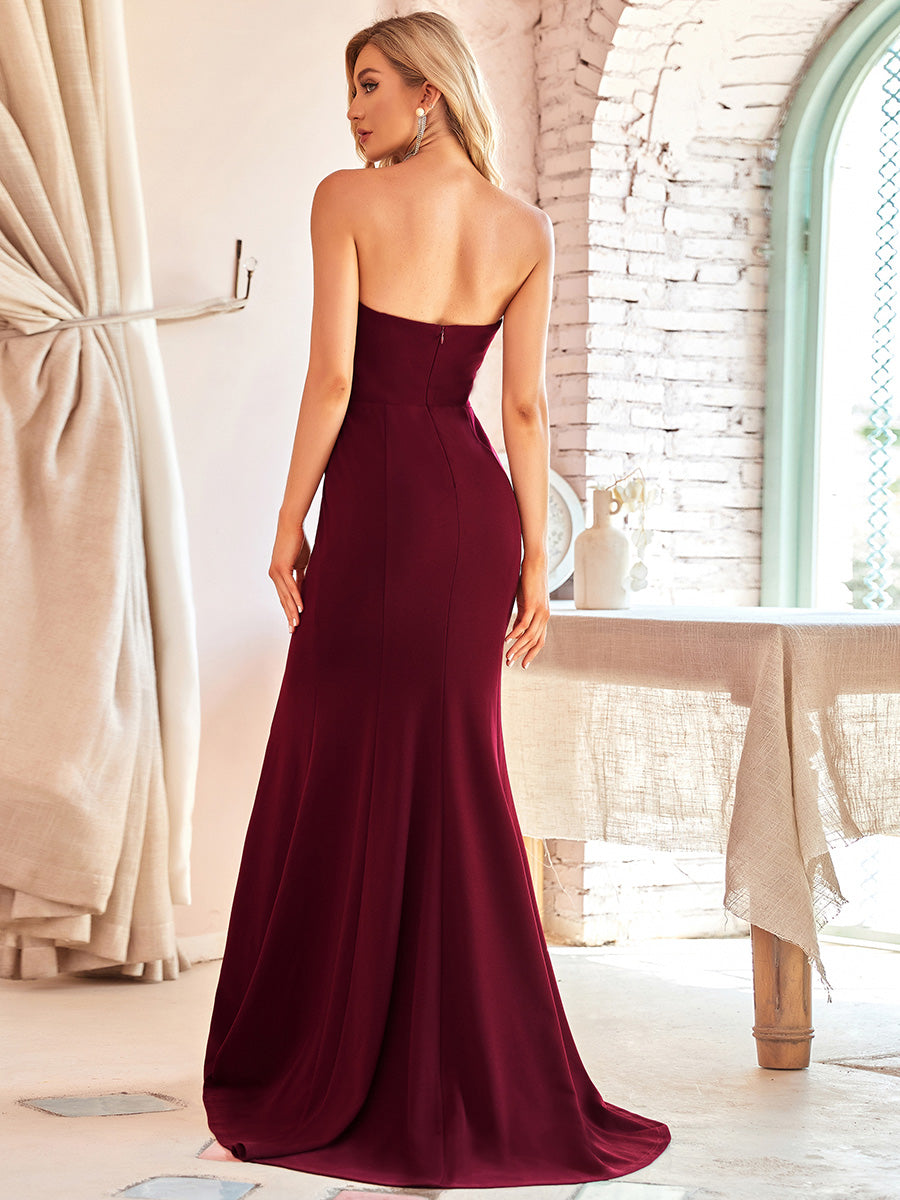 Robe de mariée sirène simple sans bretelles pour mariage #Couleur_Bordeaux