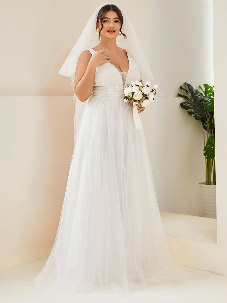 Robe de mariée longue sans manches V profond Grande taille #Couleur_Ivory