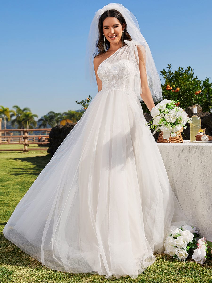 Robes de mariée en tulle à une épaule avec appliques #Couleur_Ivory