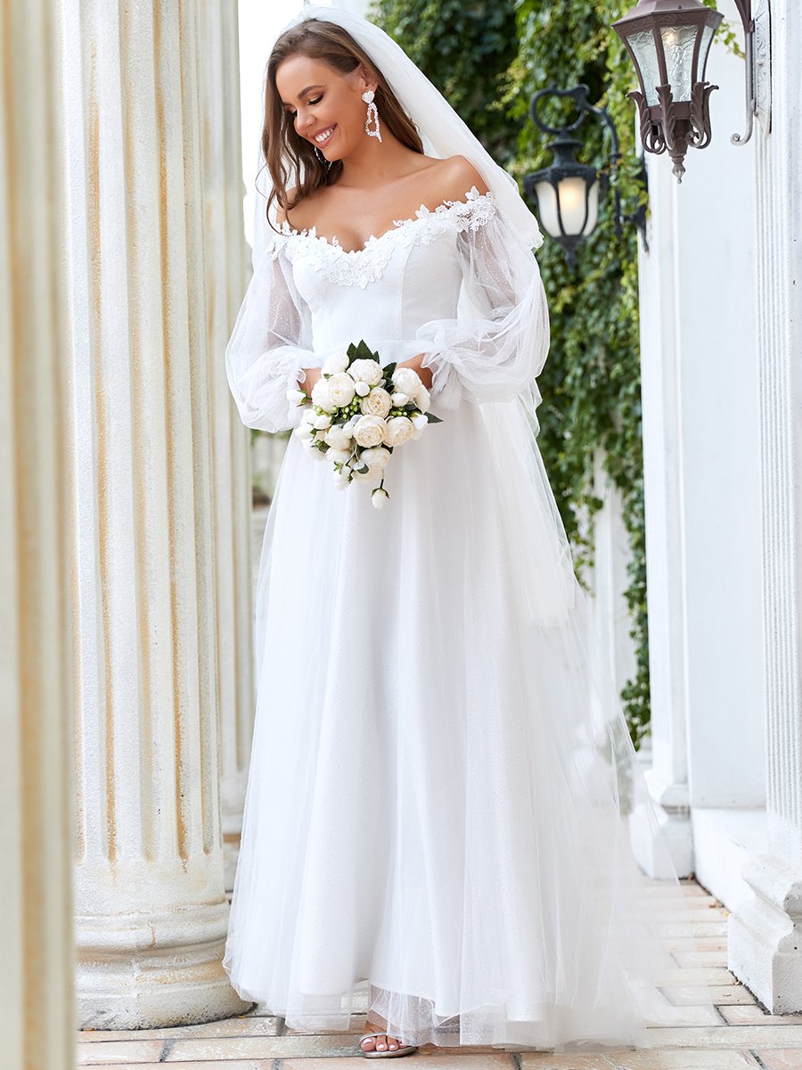 Taille personnalisée superbe robe de mariée à épaules dénudées et à encolure en V #couleur_Creme