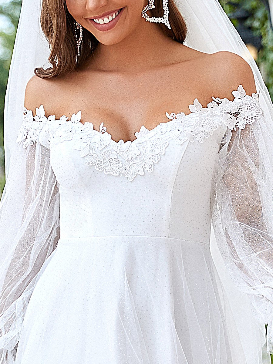 Taille personnalisée superbe robe de mariée à épaules dénudées et à encolure en V #couleur_Creme