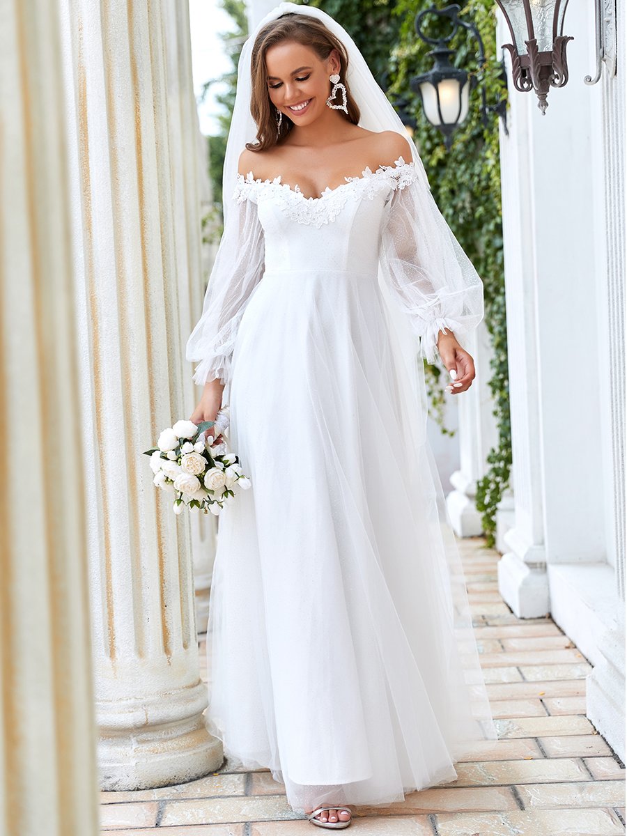 Taille personnalisée superbe robe de mariée à épaules dénudées et à encolure en V #couleur_Creme