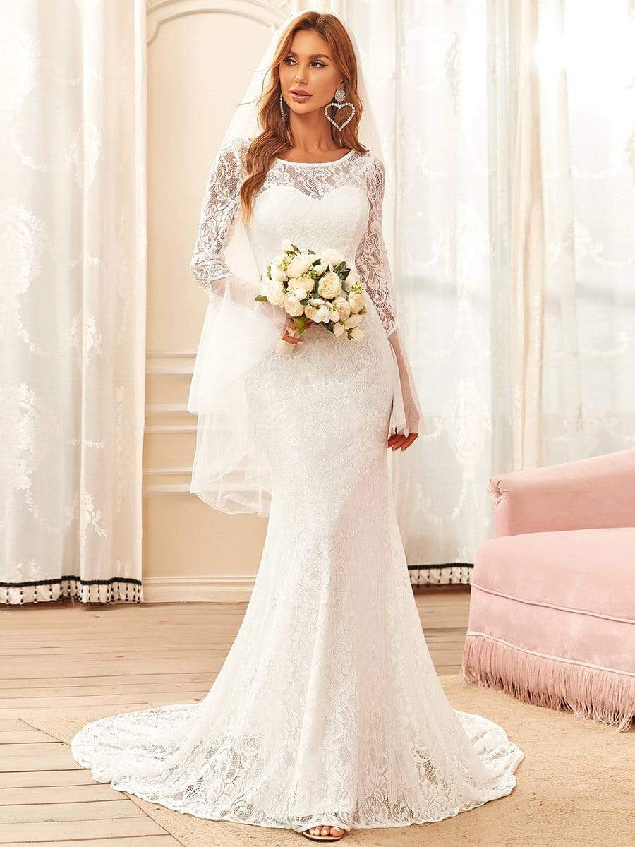 Robe de mariée Bohème longue sirène transparente avec dentelle -  Ever-Pretty FR