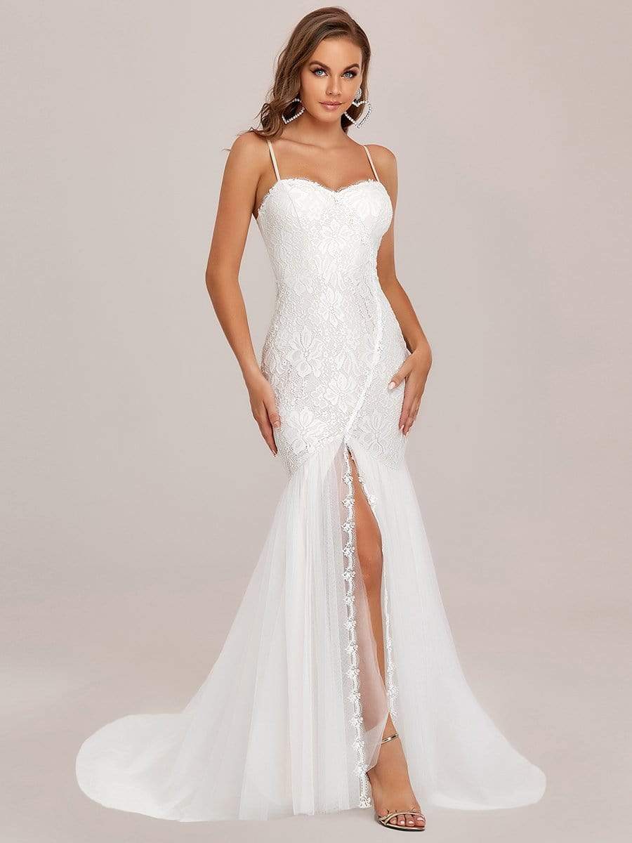 Robe de mariée sirène à bretelles spaghetti chérie #Couleur_Creme