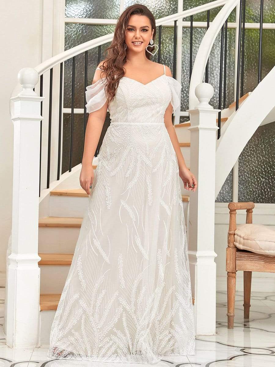 Taille personnalisée Robe de mariée chérie à épaules dénudées et brodées Grande taille #Couleur_Creme