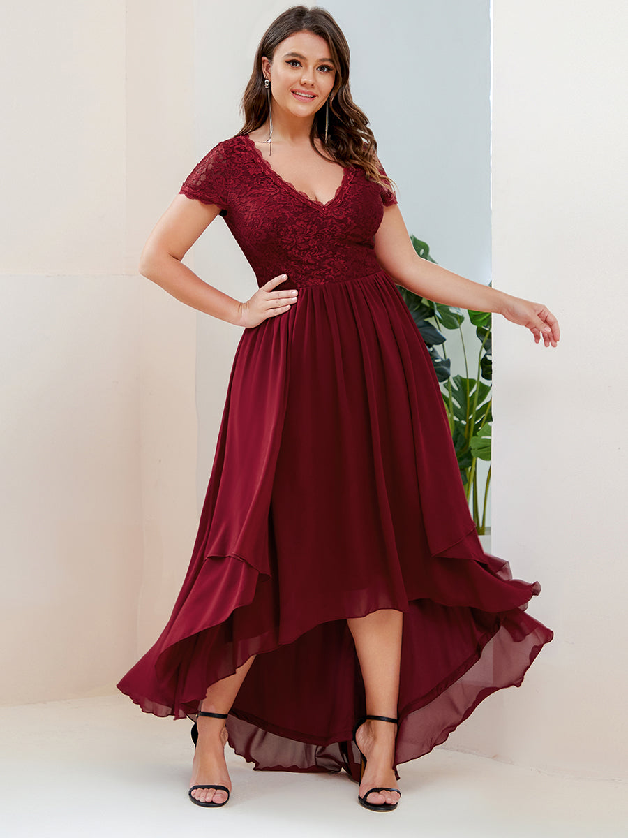 Robe de mère de la mariée à manches courtes avec rubans vintage Grande taille #Couleur_Bordeaux