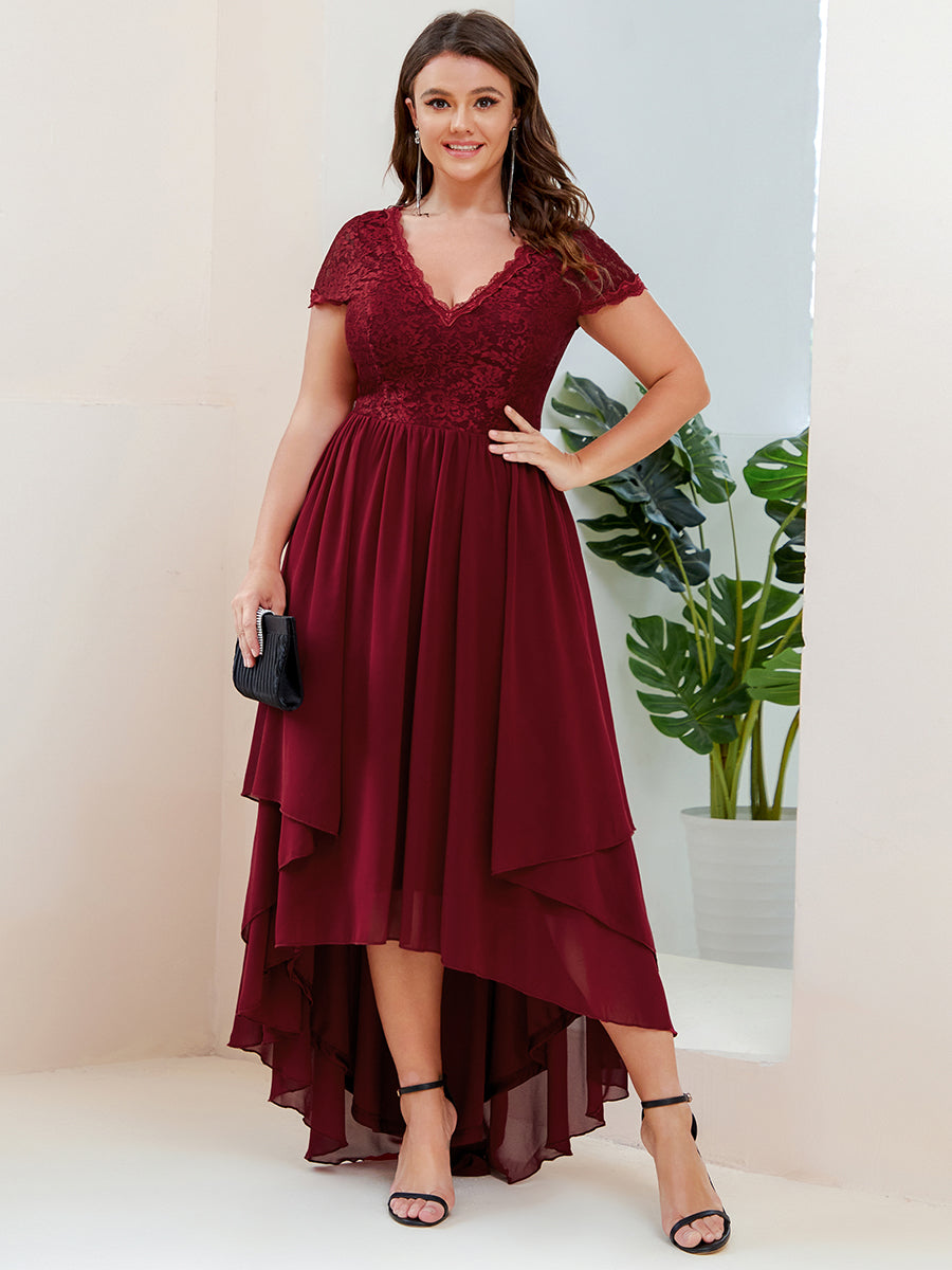 Robe de mère de la mariée à manches courtes avec rubans vintage Grande taille #Couleur_Bordeaux