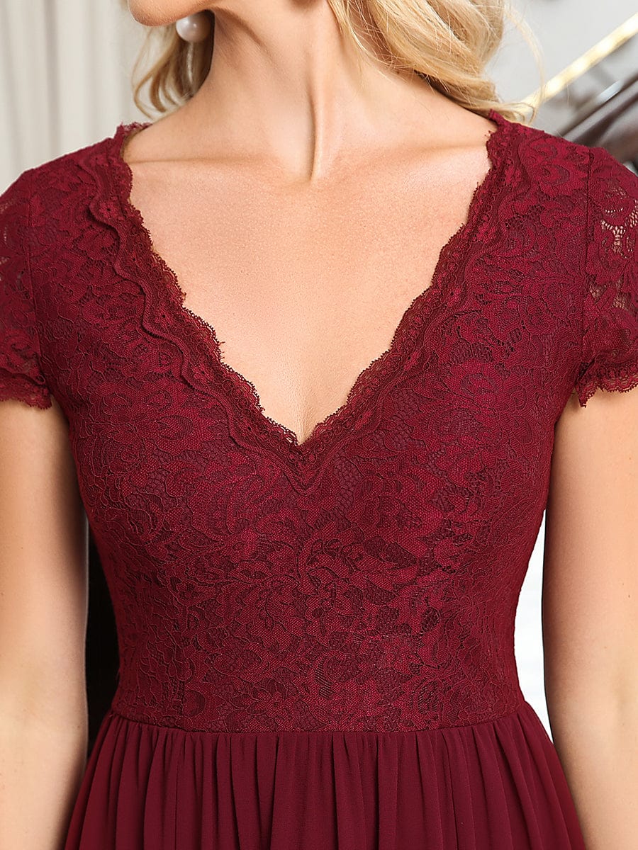 Robe de mère de la mariée à manches courtes avec rubans vintage et à manches courtes #Couleur_Bordeaux