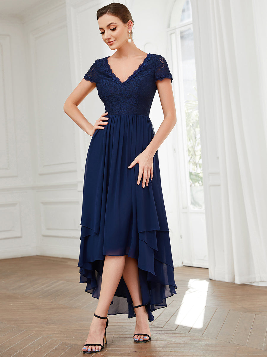 Robe de mère de la mariée à manches courtes avec rubans vintage et à manches courtes #Couleur_Bleu Marine